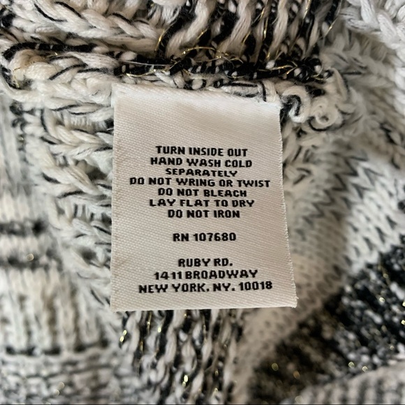 Ruby Rd. Fringed Cardigan Sweater Bl/WH - Picture 8 of 8